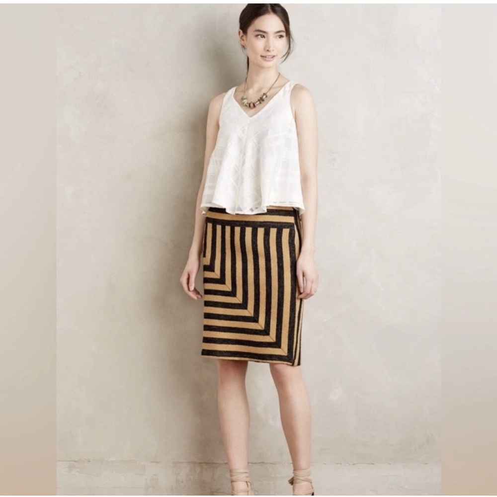 Anthropology “Eva Franco” Angler Pencil Skirt Brown Black Size 8